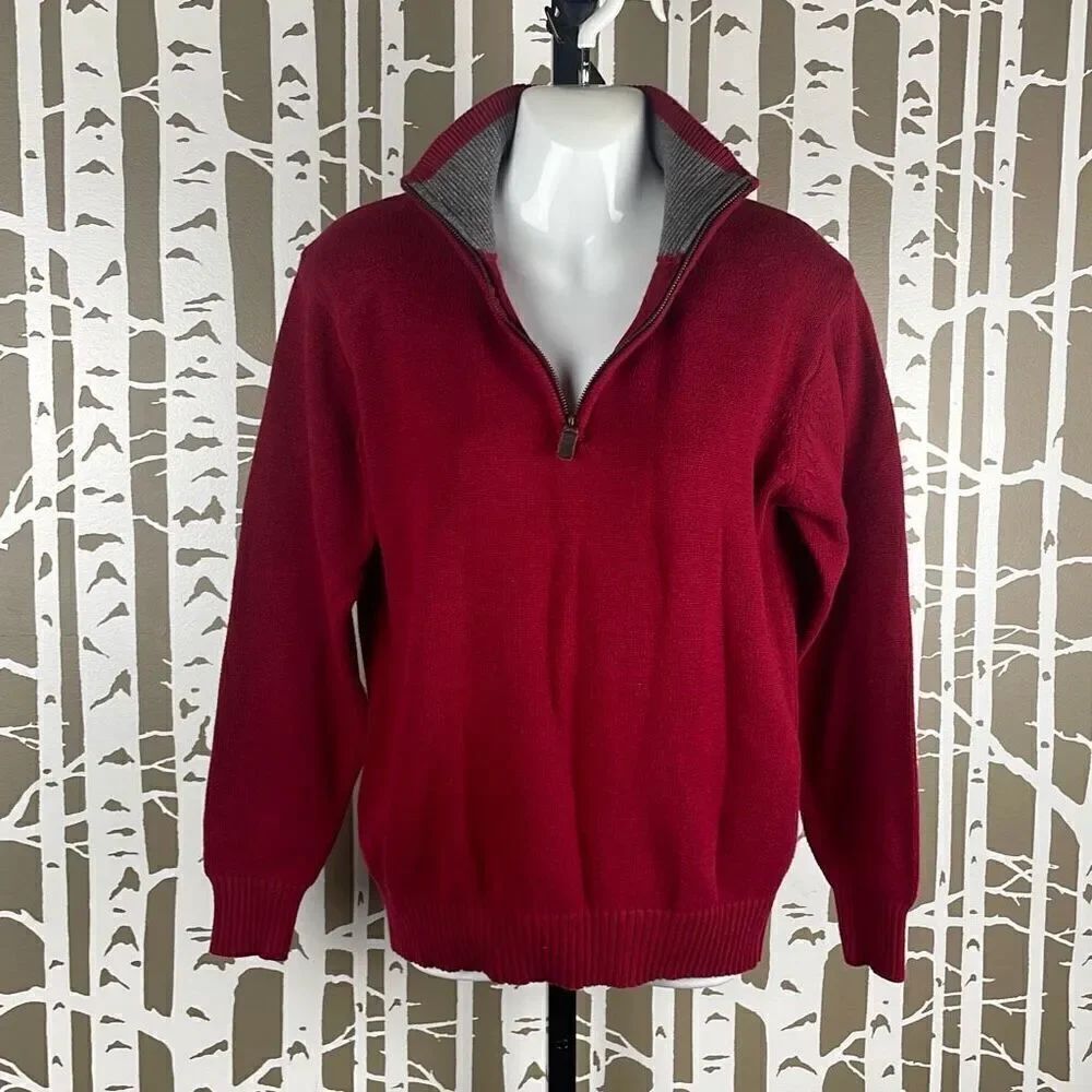 Oscar De La Renta Maroon Burgundy Zip Mock Neck Sweater M